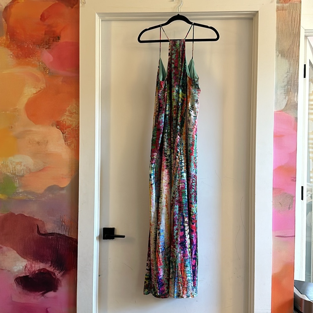 Nicole Miller Multicolor Sequin Maxi Dress with Teal Lining - Picture 4 of 6